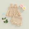 Ensembles de vêtements 0-18m Toddler Baby Girls Clothes Summer Set Soud Color Coup Preted Tops et Elastic Casual Ruffle Shorts