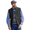 Men's Vests 2024 Suit Vest Brown Stand Collar Wedding Herringbone Wool Tweed Male Gentleman Business Waistcoat For Groom Costumes