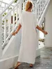 Moda de banho feminina edolynsa branco vintage bordado longa kaftan casual vido maxi vestido de verão roupas mulheres praia use maiô de natação q1490