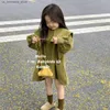 Girl's Dresses Baby Girl Skirt 2023 New Spring and Autumn Girl Skirt Korean Style Dark Green Solid Color Fashion Dress Q240418