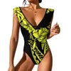 Kobiety letnie bikini Lotus seksowne w dekolcie back-backless na plaży jednoczęściowy strój kąpielowy Slim Fit Temperament Kini Polynesian