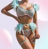 Pena de lingerie sexy set pornô roupas íntimas mulheres transparentes transparentes cadeia metal renda exótica 3 peça conjunto de luxo íntimo2745154