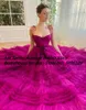 Party Dresses Sexy Fuchsia Prom Straps Sweetheart Floor Length Ruffled Skirt Tulle Evening Gown Birthday Dress