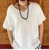 Men's T Shirts Men Summer Casual Short Sleeve V Neck Knitted Shirt Vintage Tshirts Pullover Streetwear Loose Crochet Knit Tops Male Clothing