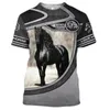 メンズTシャツ男性用動物Tシャツ3D馬のプリントOネックヴィンテージトップ