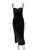 Grundläggande casual klänningar Hugcitar Velvet Swing Collar Sleeveless Slip Sexig Slit Maxi Dress 2023 New Fashion Evening Party Women Elegant Streetwear