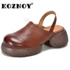 Kleiderschuhe Koznoy 6 cm Frauen runden Zehen Slip auf Sandalen Rome Britische Plattform Keil Sommer Echtes Leder Moccasins Ladies Mary Jane