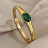 Bracelet ovale émeraude vert rose blanc gros zircon en acier inoxydable en acier doré étanche bijoux pour la manchette pour femmes