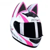 Capacetes de ciclismo gato doce gato motocicleta capacete chorn casco moto fofo ouvido menina motocross adorável rosa arco masculino capacete de motocicleta 933 dhlgt