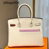 Designer feito à mão 7a bolsa de bolsa de bolsa genuíno de couro Swift Branco de contraste de contraste 30 cm de mão feminina Button04CB