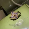 Wysokiej klasy pierścionki biżuterii dla Vancleff Womens v Gold Lucky Grass Full Diamond Pierścień ze złotym poszycie modne i lekkie luksusowe i unikalne wzornictwo oryginalne