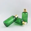 Lagringsflaskor 220 ml Grön plastflaska med guldskivans toppkapp 220cc tom kosmetisk containerlotion / schampoförpackning