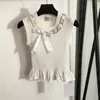 Bowknot Knitted Vest T Shirt For Women Design Metal Chain Slim Knits Tees Short Style Fashion Tank Top