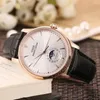 Montre-bracelets Luxury Mens Automatic Watch Mécanique Self Wind Watchs en acier inoxydable Silver Rose Gol Moon Phase Black Blue Leather