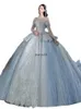 Dubai Prinzessin Ballkleid Hochzeitskleid mit Pailletten Langarmperlen Luxuskristall Braut Roben de Mariee Schatz Sweep -Zug Brautkleider Bling -Pailletten verheiratet Kleider