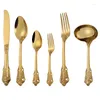 Dinnerware Sets Gold Plating Court Carved Steak Knife And Fork Spoon Luxury Cutlery Set Stainless Steel Tableware