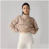 Tenue de yoga al micro veste cropped p pull womens mock cou de coude fl flotte jogging swetshirts épaissis et chauds oli tleece sho dhy7f