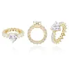 Cluster Rings Middle Big Heart CZ Bling Iced Out Cubic Zircon Mirco Pave Prong Setting Brass Fashion Hip Hop Jewelry BR017