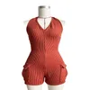 Designer Sexy Backless Rompers Femmes Summer Halter Sucks Solid V Neck Plays Curys One Piece Bodys Club Night Club Wear Wholesale Clothes 10977