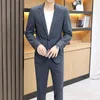 남자 양복 고품질 (정장 바지) 한국 버전 캐주얼 패션 파티 남자 드레스 슬림 2 피스 슈트