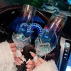 Cepas de vino coloridas diamantes de imitación pareja de cristal cristal cristal vidrio pintado elegante regalo de copa personalizada para cumpleaños día de San Valentín