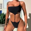 Dames badkleding één stuk zwempak sexy zwart backless schouderschouder vrouwen uitgesneden monokini touw hoge badpak zwembaden zwemmen