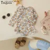 One-Pieces Tregren Kids Girl summer swimsuit floral print long sleeved ruffled jumpsuit swimsuit bathroom swimsuit pool beach suit Q240418