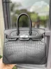 Women Brkns Handbag Genuine Leather 7A Handswen Misty Crocodile Skin Belly with 25CM Luxury BlackLSTI