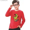 Camisetas Boys Dinosaur Camiseta Autumn Boys Camiseta de manga larga Camiseta de algodón de algodón Tyrannosaurus Rex Ropa para niños Q240418