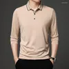 Camisetas de moda masculina Marca de moda Solid Polo Shirt Manga Longa Casual Autumn e Spring Clothing Business Korean Business para homens tops