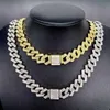 Iced Out Cuban Link Chain Mens Necklace Armband Set Full Diamond Bling Choker Jewelry for Men Fashion