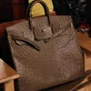 Designer Handmade 40cm Handbag Bikns Genuine Leather with portable African ostrich leatherV5H6