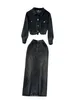 Robes de travail 2024 Fashion Femmes Black Denim Two Piece Set Corée Veste décontractée CORICH