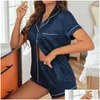 Vêtements de nuit pour femmes Pyjamas Femmes Pyjama en satin de soie Silk Ensemble à manches courtes Pyjamas Top Pyjamas Set Femme 2 pièces 230325 DROP DHKSD