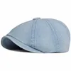 Qxts Berets Berets Men Men Women Flat Cap Hat вымытая хлопковая джинсовая кепка винтаж художник художник Beret Hat Unisex Octagonal Newsboy Cap D24418