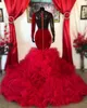Artı boyutu Arapça Aso Ebi Luxurious Denizkızı Kırmızı Prom Elbiseler Dantel Boncuk Velvet Akşam Resmi Partisi İkinci Resepsiyon Elbise Elbise ZJ465