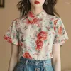 Blouses voor dames chiffon Chinese stijl shirt zomer afdrukken vintage losse korte mouw dames tops mode kleding ycmyunyan