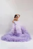 Casual jurken DROOMachtig gradiënt lavendel pluizige gelaagde tule trouwjurken diep v-neck puff tutu ball backless formele jurk