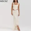 ワークドレスホワイトレース2ピースセット女性エレガントなパーティー衣装アップタンクトップとロングスカートセットバックレスマーメイドマキシドレス