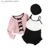 One-pièces de la mode coréenne Bow Toddler Girl Swimsuit Black and Pink Set Summer Childrens Clothing Q2404191