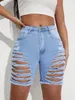 Jeans para mujeres Pantalones de verano Pantalones del medio Fit delgado Tubo recto Pantalones perforados Street Daily