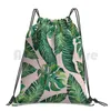 Backpack Jungle Folhas de banana monstera rosa sacos de cordão de ginástica Padrão de tinta à prova d'água Aquarela