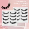 4 paires cèche des cils faux cils enroulés russes cils faux cils bichhe eyes extension lashs russe volume