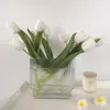 Ribbed Glass Vase Transparent Acrylic Vase Nordic Simple Transparent Decorative Flower Holder Fluted Vase For Mantle Dining 240415