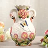 Vases Vases en céramique de cygne peint européen avec deux oreilles de décoration de salon Porche chambre à coucher de chambre à coucher