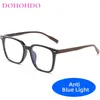 Óculos de sol Dohohdo padrão de madeira retro anti -azul com óculos leves para homens óculos de óculos quadrados molduras de lente transparente de lente óculos de presente