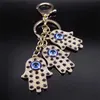 Keychains Bedanyards Turkish Evil Blue Eye Keychain Hamsa Hand of Fatima Tassel Tasel Anel de liga de shinestone Bolsa de carros Acessórios para joias Presentes de joias K5208S05 Y240417