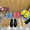 luxury Crochet platform Slippers sandals Womens triangle Straw Slides rafia fabric tazz Leather flat sandale Flap Thick Bottom Mules Woven beach Pool summer Slider