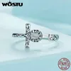 Cluster anneaux wostu réel 925 argent sterling ankh et ouverture de croix égyptienne pour femmes rétro vigne de bijoux d'anniversaire de taille