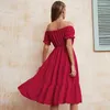 Robes de fête Red Summer Elegant for Women Clothes Vestido Sleeve Short One épaule Urban Midi Robe décontractée en mousseline de soie